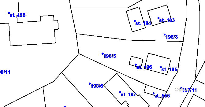Parcela st. 198/5 v KÚ Roztoky u Křivoklátu, Katastrální mapa