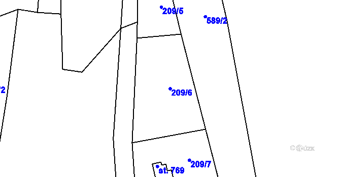 Parcela st. 209/6 v KÚ Roztoky u Křivoklátu, Katastrální mapa