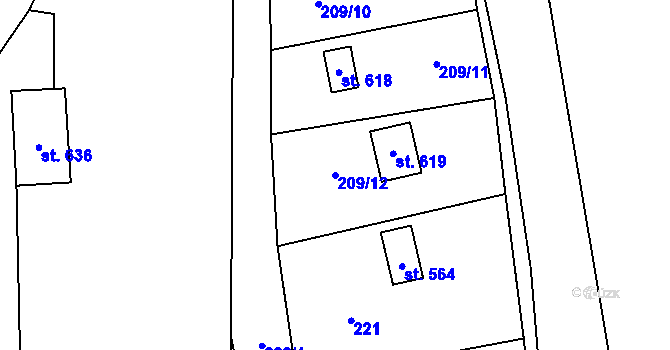 Parcela st. 209/12 v KÚ Roztoky u Křivoklátu, Katastrální mapa