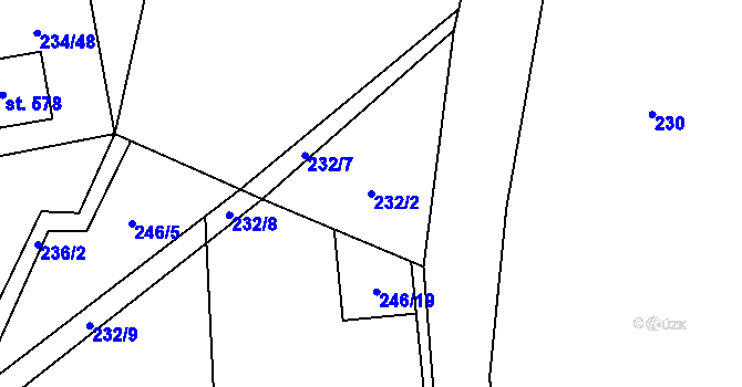 Parcela st. 232/2 v KÚ Roztoky u Křivoklátu, Katastrální mapa
