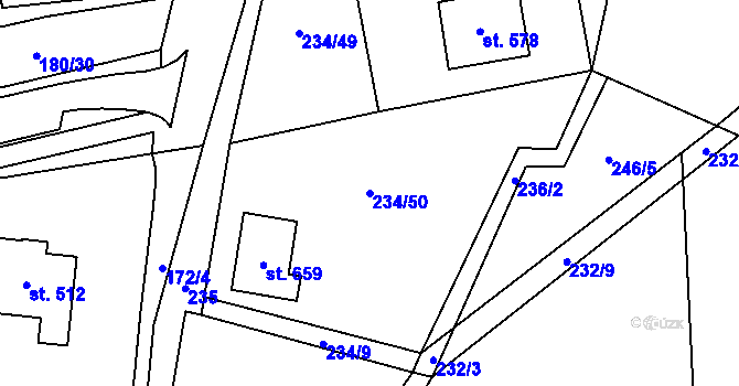Parcela st. 234/50 v KÚ Roztoky u Křivoklátu, Katastrální mapa