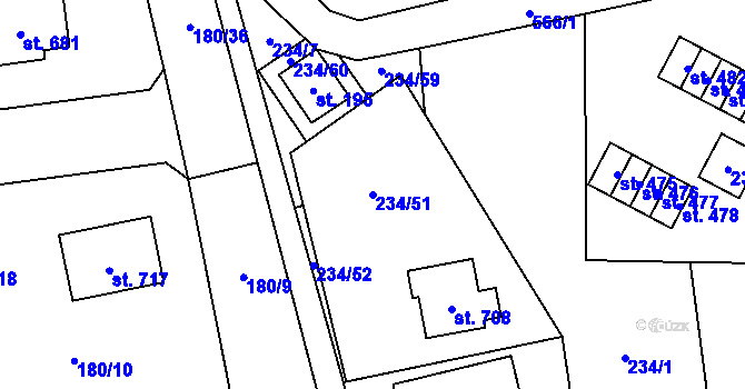 Parcela st. 234/51 v KÚ Roztoky u Křivoklátu, Katastrální mapa