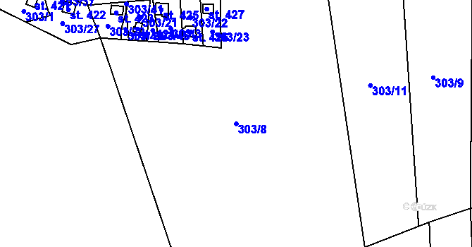 Parcela st. 303/8 v KÚ Roztoky u Křivoklátu, Katastrální mapa