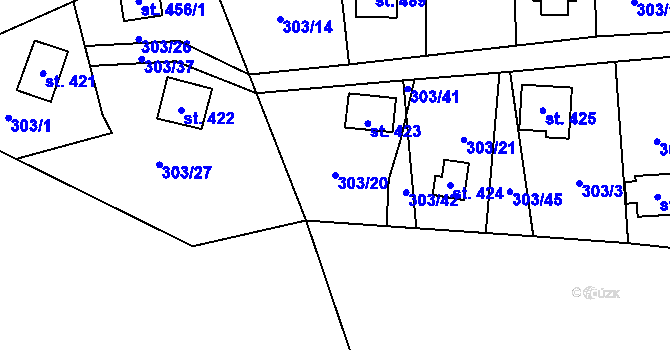 Parcela st. 303/20 v KÚ Roztoky u Křivoklátu, Katastrální mapa
