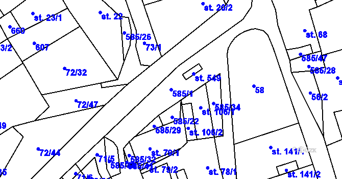 Parcela st. 585/1 v KÚ Roztoky u Křivoklátu, Katastrální mapa