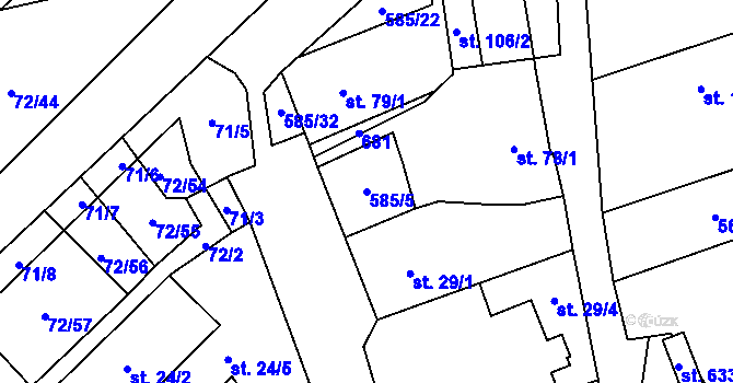 Parcela st. 585/5 v KÚ Roztoky u Křivoklátu, Katastrální mapa