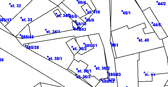 Parcela st. 585/11 v KÚ Roztoky u Křivoklátu, Katastrální mapa