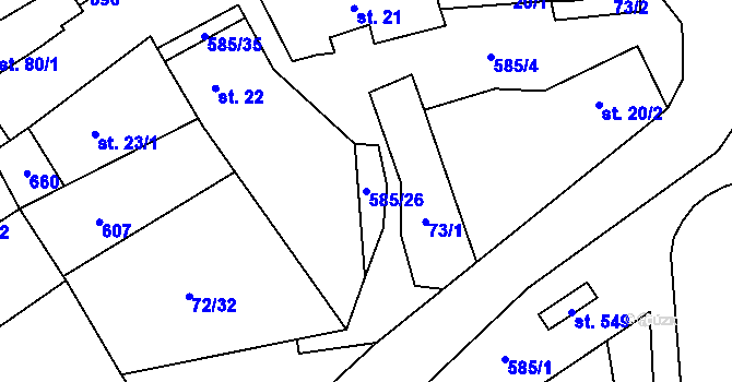 Parcela st. 585/26 v KÚ Roztoky u Křivoklátu, Katastrální mapa