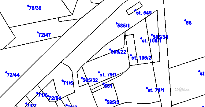 Parcela st. 585/29 v KÚ Roztoky u Křivoklátu, Katastrální mapa