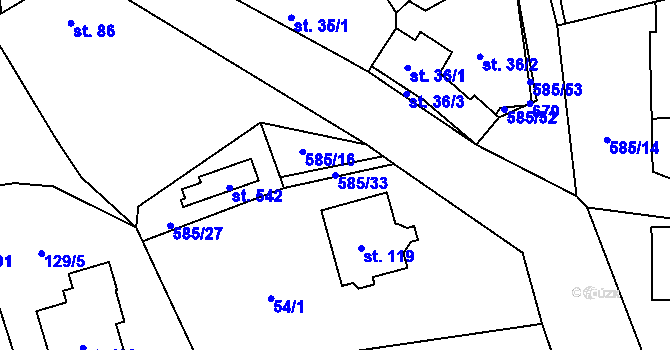 Parcela st. 585/33 v KÚ Roztoky u Křivoklátu, Katastrální mapa