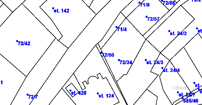 Parcela st. 72/50 v KÚ Roztoky u Křivoklátu, Katastrální mapa