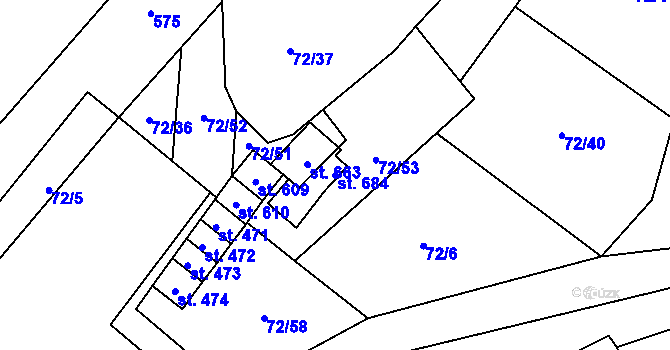 Parcela st. 684 v KÚ Roztoky u Křivoklátu, Katastrální mapa