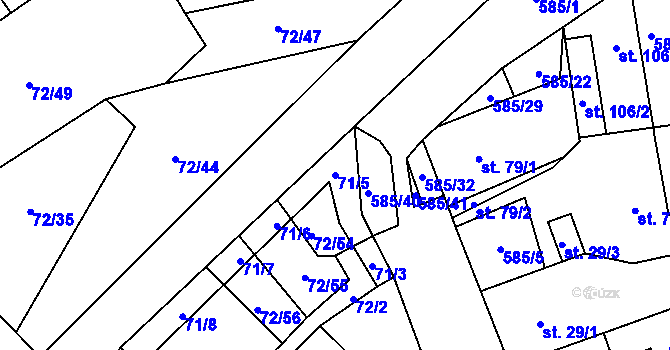 Parcela st. 71/5 v KÚ Roztoky u Křivoklátu, Katastrální mapa