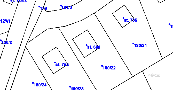 Parcela st. 688 v KÚ Roztoky u Křivoklátu, Katastrální mapa