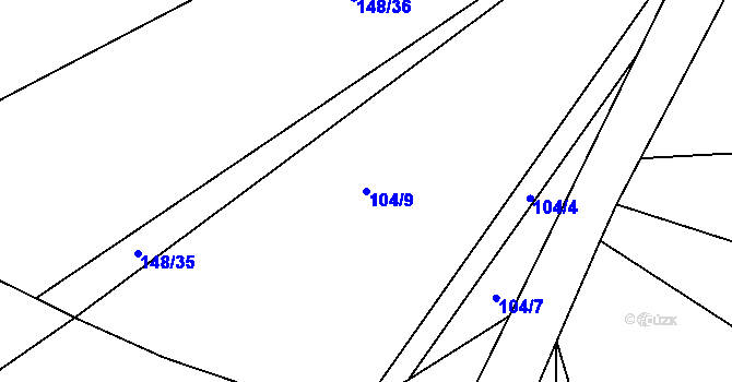 Parcela st. 104/9 v KÚ Roztoky u Křivoklátu, Katastrální mapa