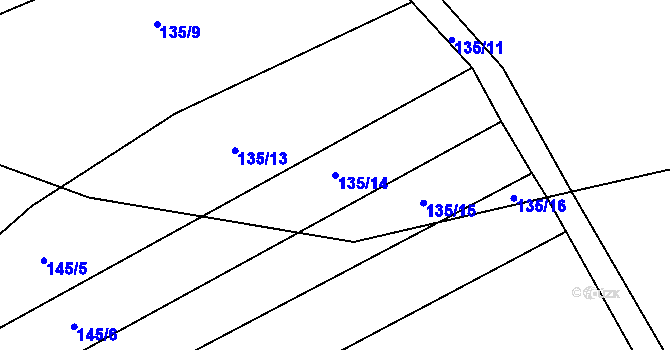Parcela st. 135/14 v KÚ Roztoky u Křivoklátu, Katastrální mapa