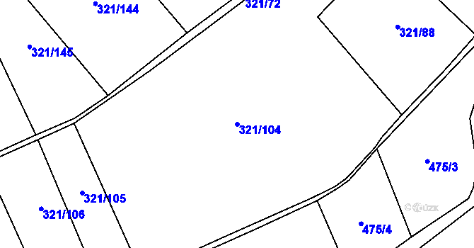 Parcela st. 321/104 v KÚ Roztoky u Křivoklátu, Katastrální mapa