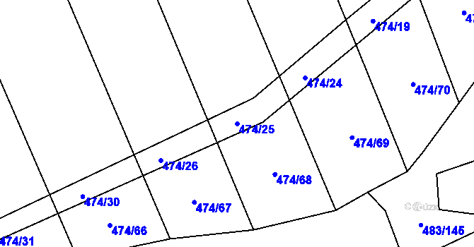 Parcela st. 474/25 v KÚ Roztoky u Křivoklátu, Katastrální mapa