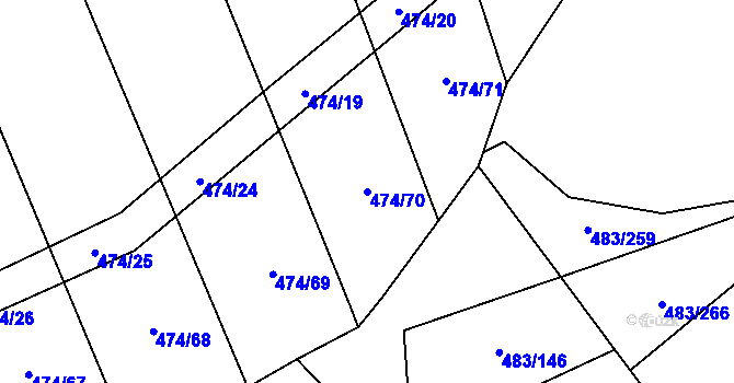 Parcela st. 474/70 v KÚ Roztoky u Křivoklátu, Katastrální mapa