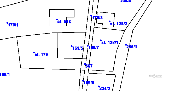Parcela st. 169/7 v KÚ Roztoky u Křivoklátu, Katastrální mapa