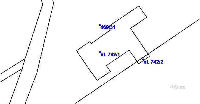 Parcela st. 742/1 v KÚ Roztoky u Křivoklátu, Katastrální mapa