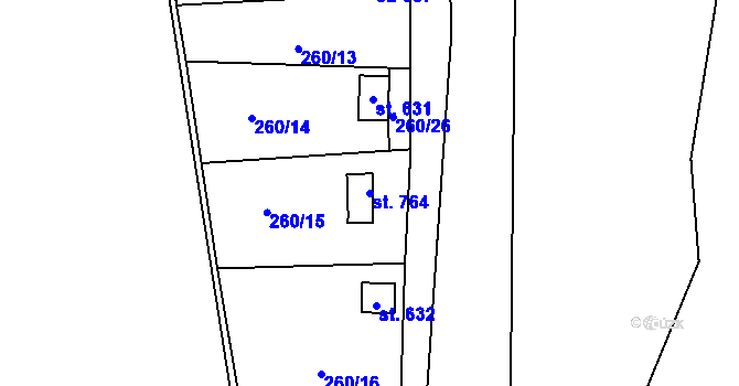 Parcela st. 764 v KÚ Roztoky u Křivoklátu, Katastrální mapa