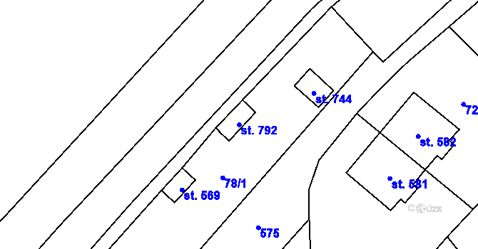Parcela st. 792 v KÚ Roztoky u Křivoklátu, Katastrální mapa