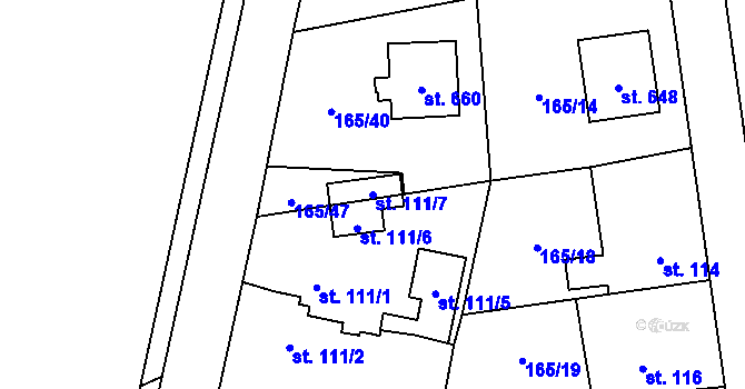 Parcela st. 111/7 v KÚ Roztoky u Křivoklátu, Katastrální mapa