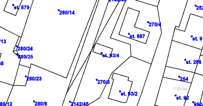Parcela st. 93/4 v KÚ Roztoky u Jilemnice, Katastrální mapa