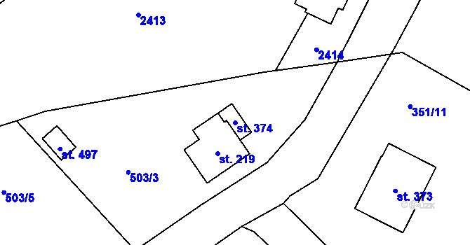 Parcela st. 374 v KÚ Roztoky u Jilemnice, Katastrální mapa