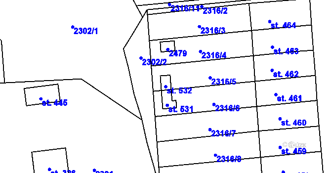 Parcela st. 532 v KÚ Roztoky u Jilemnice, Katastrální mapa