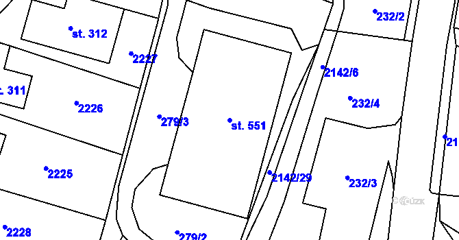 Parcela st. 551 v KÚ Roztoky u Jilemnice, Katastrální mapa