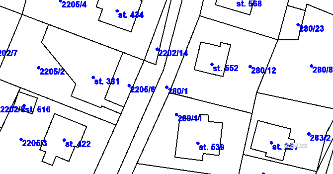 Parcela st. 280/1 v KÚ Roztoky u Jilemnice, Katastrální mapa