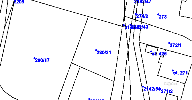 Parcela st. 280/21 v KÚ Roztoky u Jilemnice, Katastrální mapa
