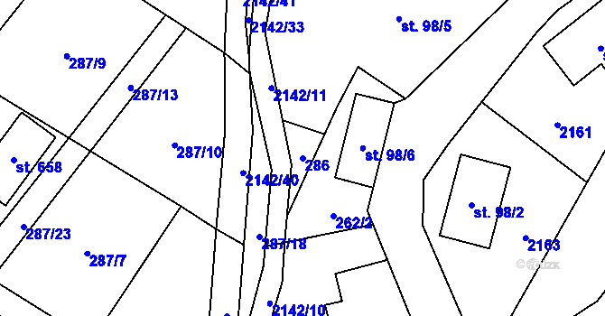 Parcela st. 286 v KÚ Roztoky u Jilemnice, Katastrální mapa