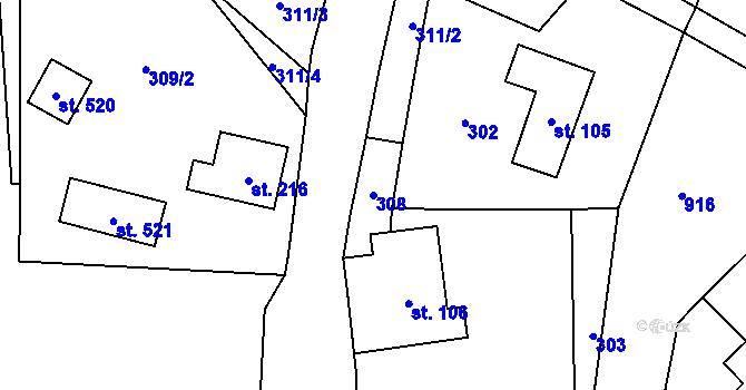 Parcela st. 308 v KÚ Roztoky u Jilemnice, Katastrální mapa