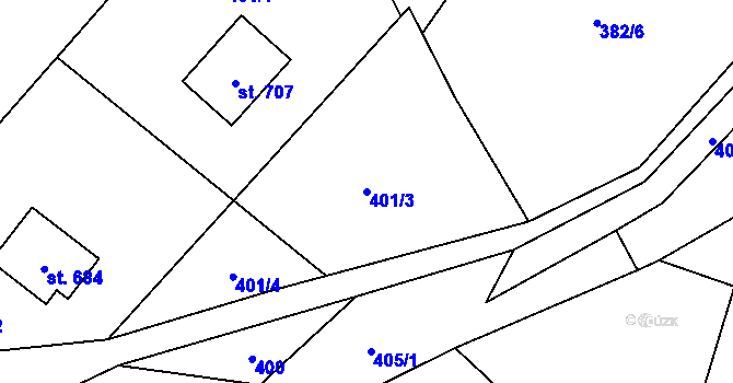 Parcela st. 401/3 v KÚ Roztoky u Jilemnice, Katastrální mapa