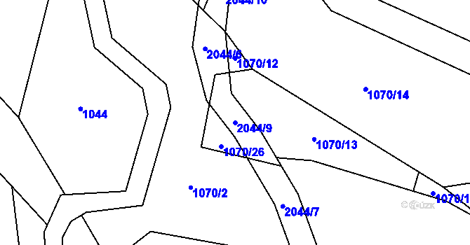 Parcela st. 2044/9 v KÚ Roztoky u Jilemnice, Katastrální mapa