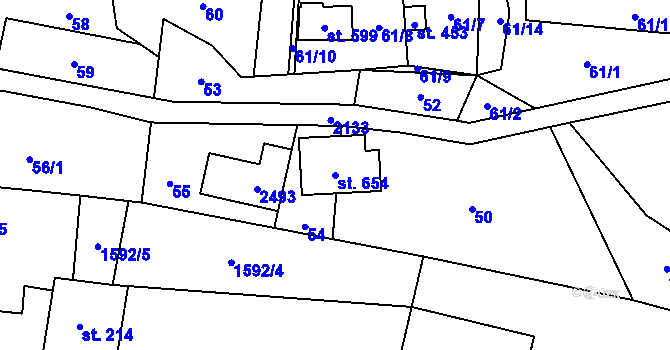 Parcela st. 654 v KÚ Roztoky u Jilemnice, Katastrální mapa