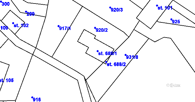 Parcela st. 688/1 v KÚ Roztoky u Jilemnice, Katastrální mapa