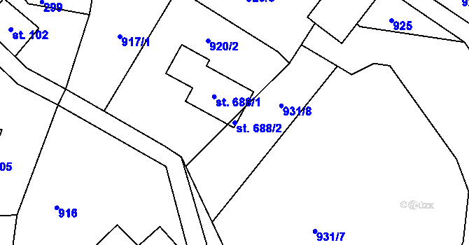Parcela st. 688/2 v KÚ Roztoky u Jilemnice, Katastrální mapa