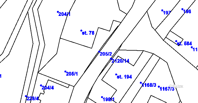 Parcela st. 205/2 v KÚ Roztoky u Jilemnice, Katastrální mapa