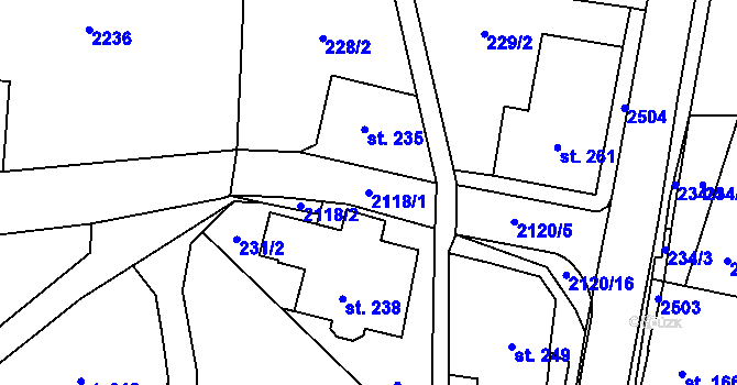 Parcela st. 2118/1 v KÚ Roztoky u Jilemnice, Katastrální mapa