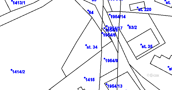 Parcela st. 34 v KÚ Roztoky u Semil, Katastrální mapa