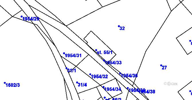 Parcela st. 55/1 v KÚ Roztoky u Semil, Katastrální mapa