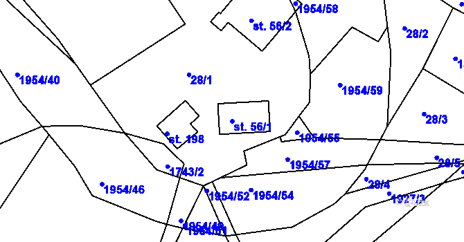 Parcela st. 56/1 v KÚ Roztoky u Semil, Katastrální mapa