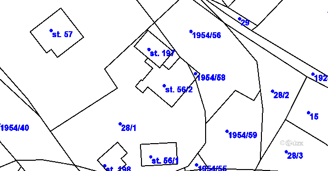 Parcela st. 56/2 v KÚ Roztoky u Semil, Katastrální mapa