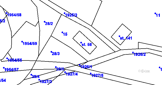 Parcela st. 58 v KÚ Roztoky u Semil, Katastrální mapa