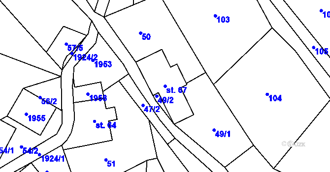 Parcela st. 67 v KÚ Roztoky u Semil, Katastrální mapa