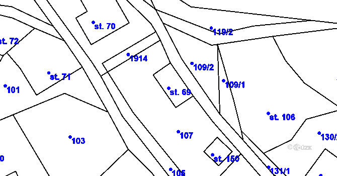 Parcela st. 69 v KÚ Roztoky u Semil, Katastrální mapa